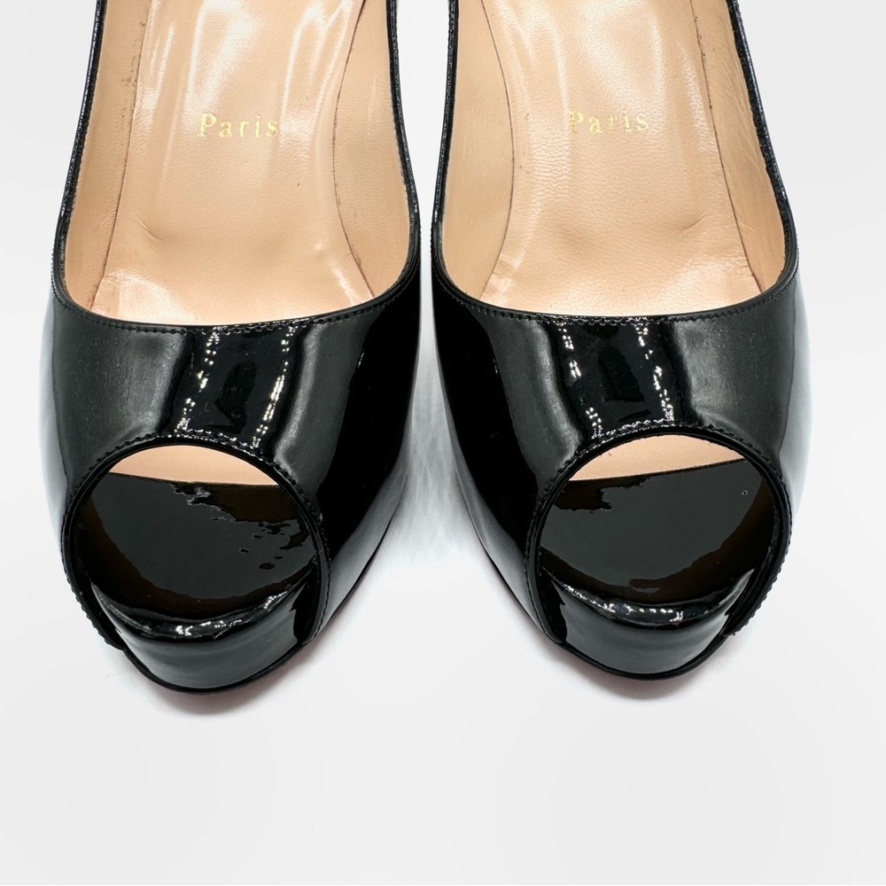 Christian Louboutin Very Prive 100 Patent Black Leather Platform Pump Heels - Picture 2 of 13